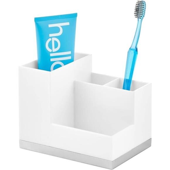 Toothbrush Holder Toothpaste Organizer Stand Bathroom Countertop Storage 4 Compa - Picture 8 of 8